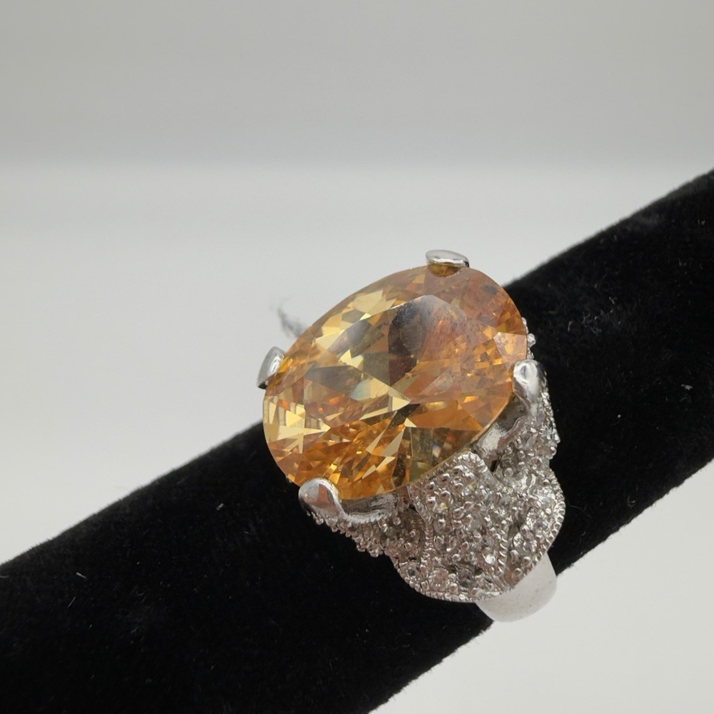 VTG ESPO Champagne CZ Ring 925 Sterling Silver Statement Size 9 QVC